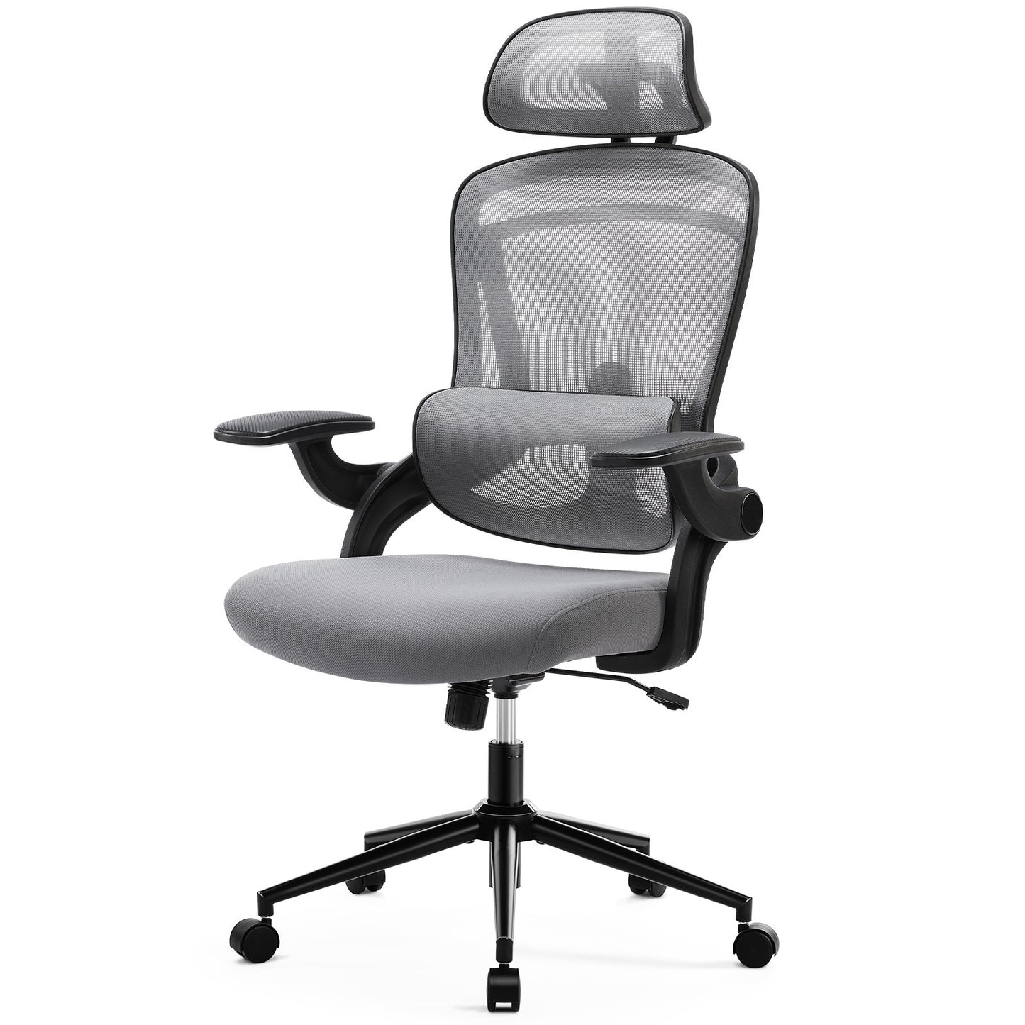 High Back Desk Chair with Adjustable Lumbar Support & Headrest, Adjustable Height and 120°Tilt,gray