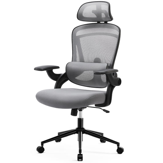 High Back Desk Chair with Adjustable Lumbar Support & Headrest, Adjustable Height and 120°Tilt,gray