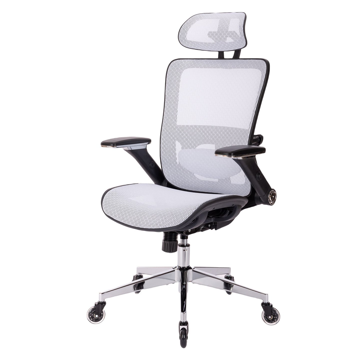 WHITE Ergonomic Mesh Office Chair, High Back - Adjustable Headrest with Flip-Up Arms