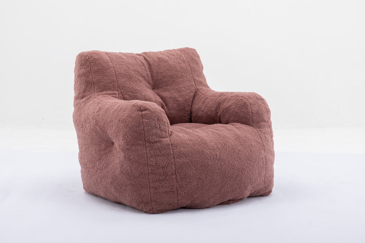 Soft Teddy Fabric Tufted Foam Bean Bag Chair With Teddy Fabric Bean Paste Red