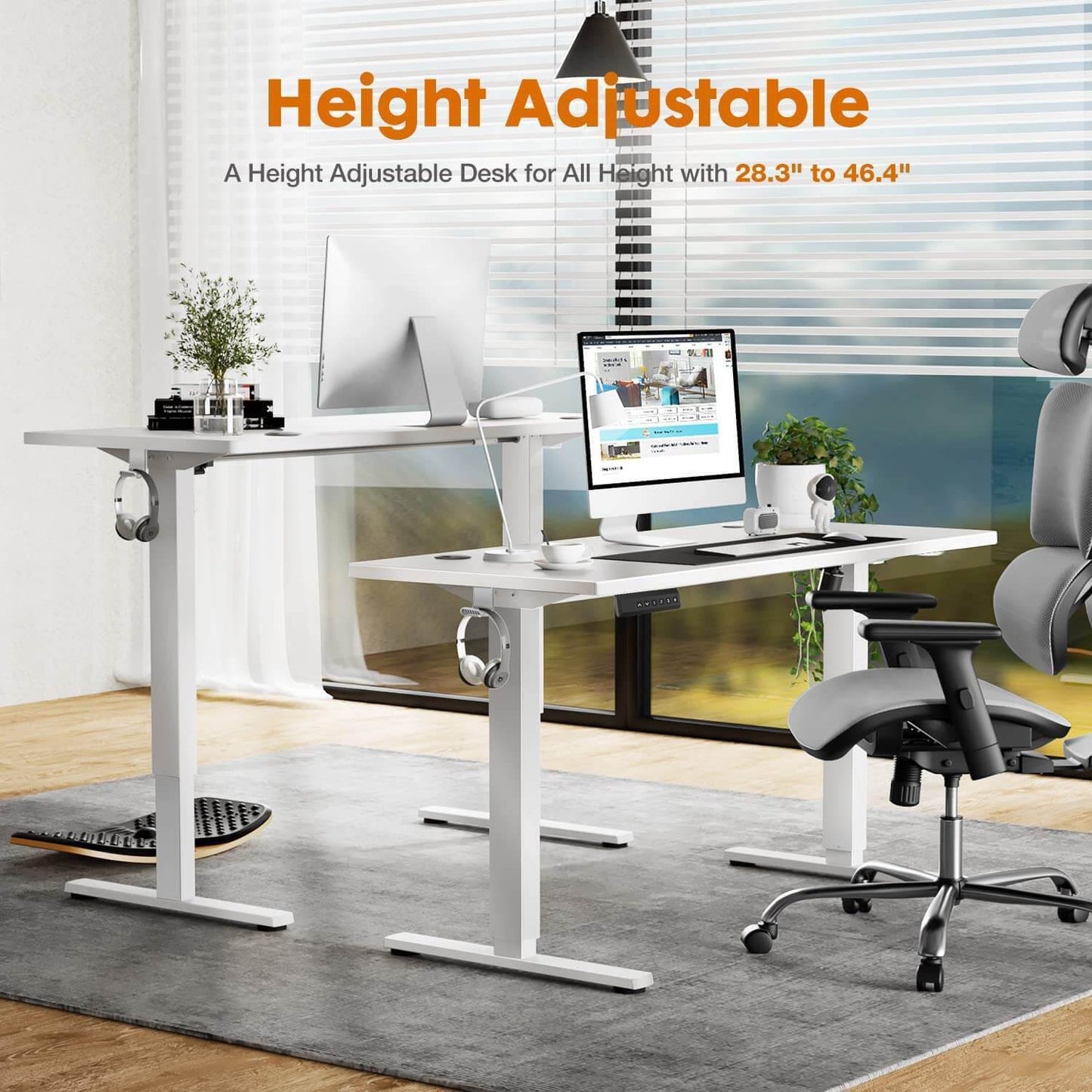 Electric Height Adjustable Standing Desk,White,55'' x 24"