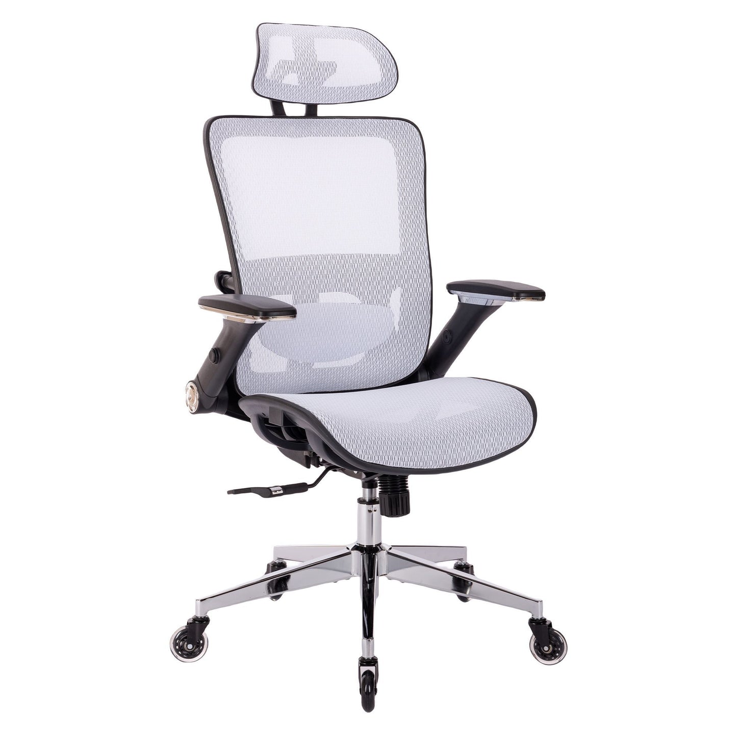 WHITE Ergonomic Mesh Office Chair, High Back - Adjustable Headrest with Flip-Up Arms