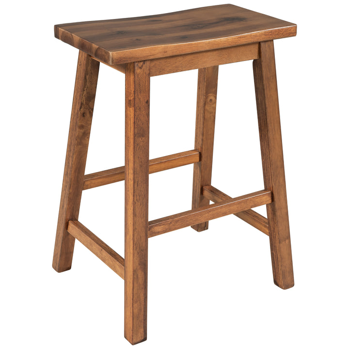 Solid Wood Rustic 3-piece 45" Stationary Kitchen Island Set with 2 Seatings, Rubber Wood