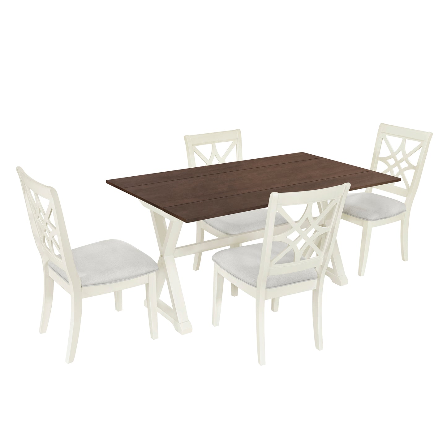 5-Piece 62*35.2inch Extendable Rubber Wood Dining Table Set with X-shape