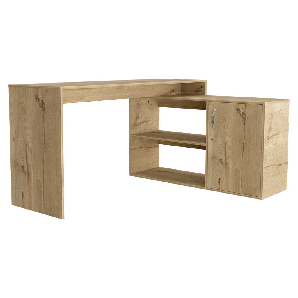 Modern L-Shaped Computer Desk with Open & Closed Storage -Light Oak