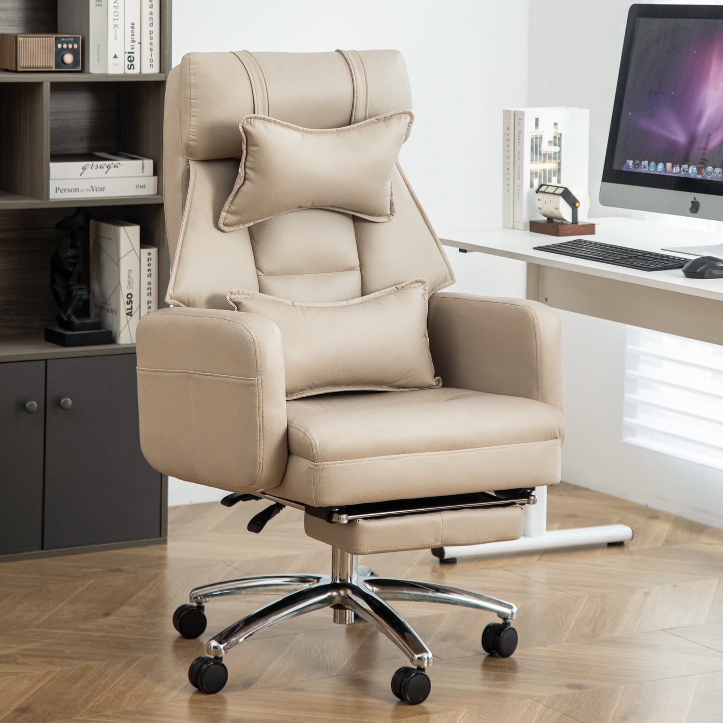 Office Chair, Technology Leather  High Back Office Chair with Lumbar Support Headrest