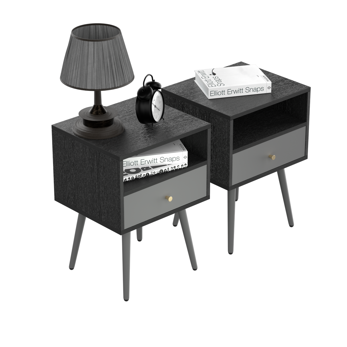 Bedside Tables Set of 2,Nightstand with 1 Storage Drawer -Chic  (2pcs,dark grey)