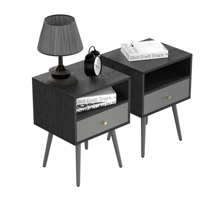 Bedside Tables Set of 2,Nightstand with 1 Storage Drawer -Chic  (2pcs,dark grey)