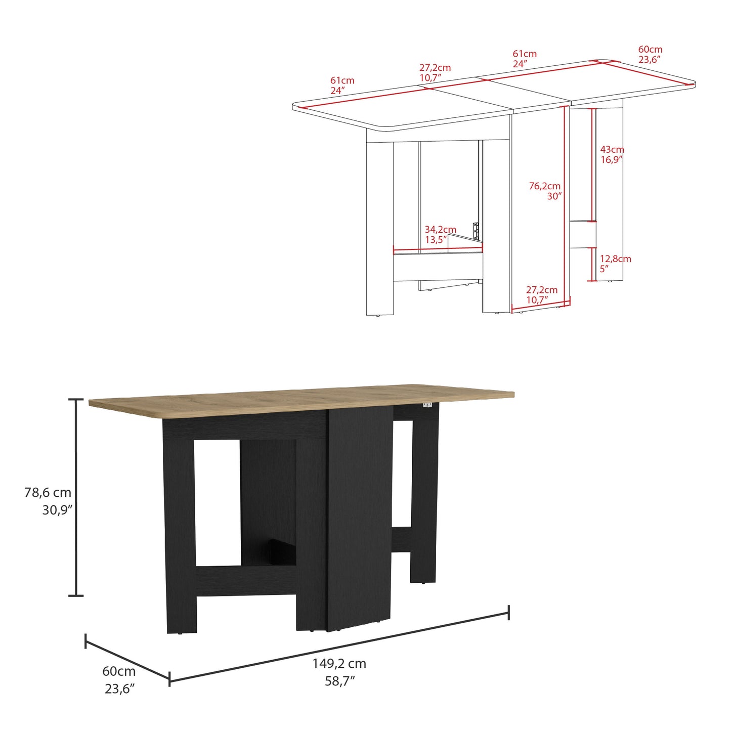 Gateleg Folding Table Space-Saving with Compact Design