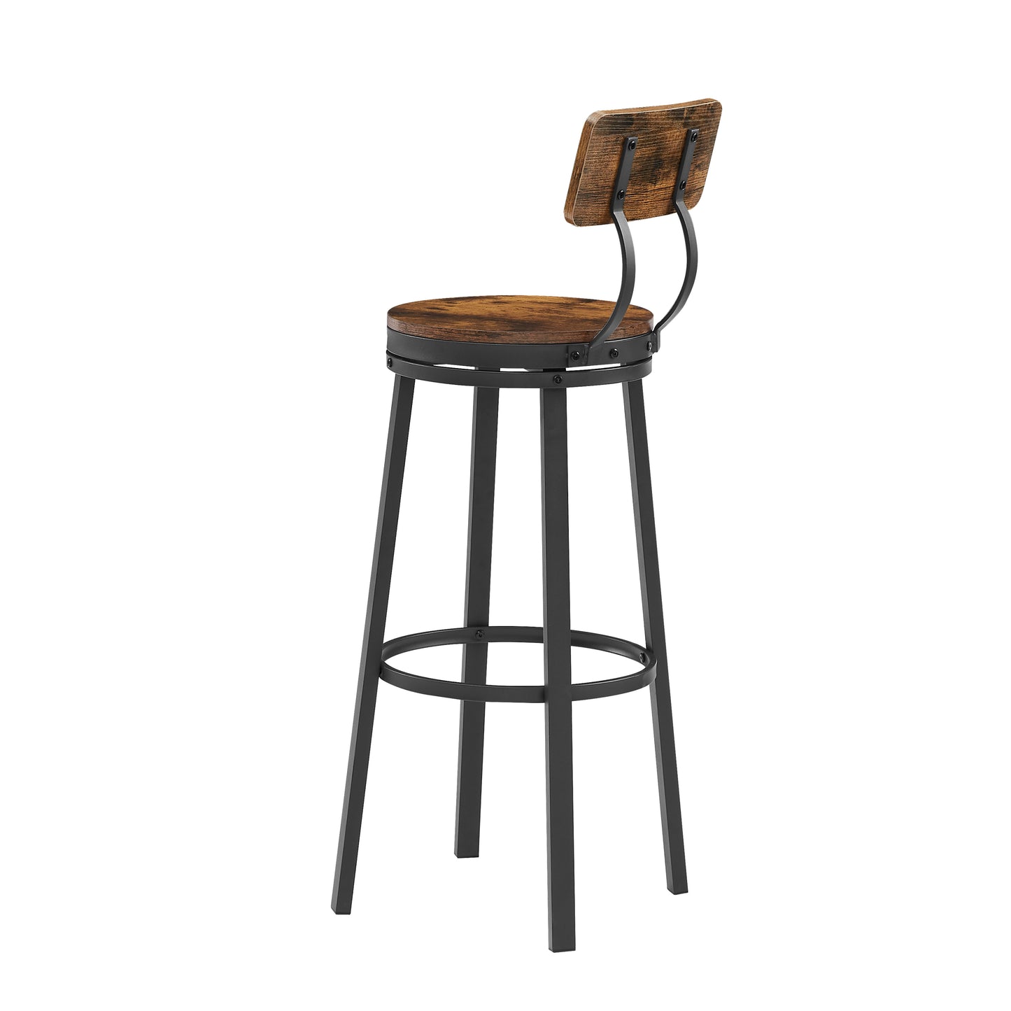 bar stool set of 2 with backrest, industrial style, metal frame