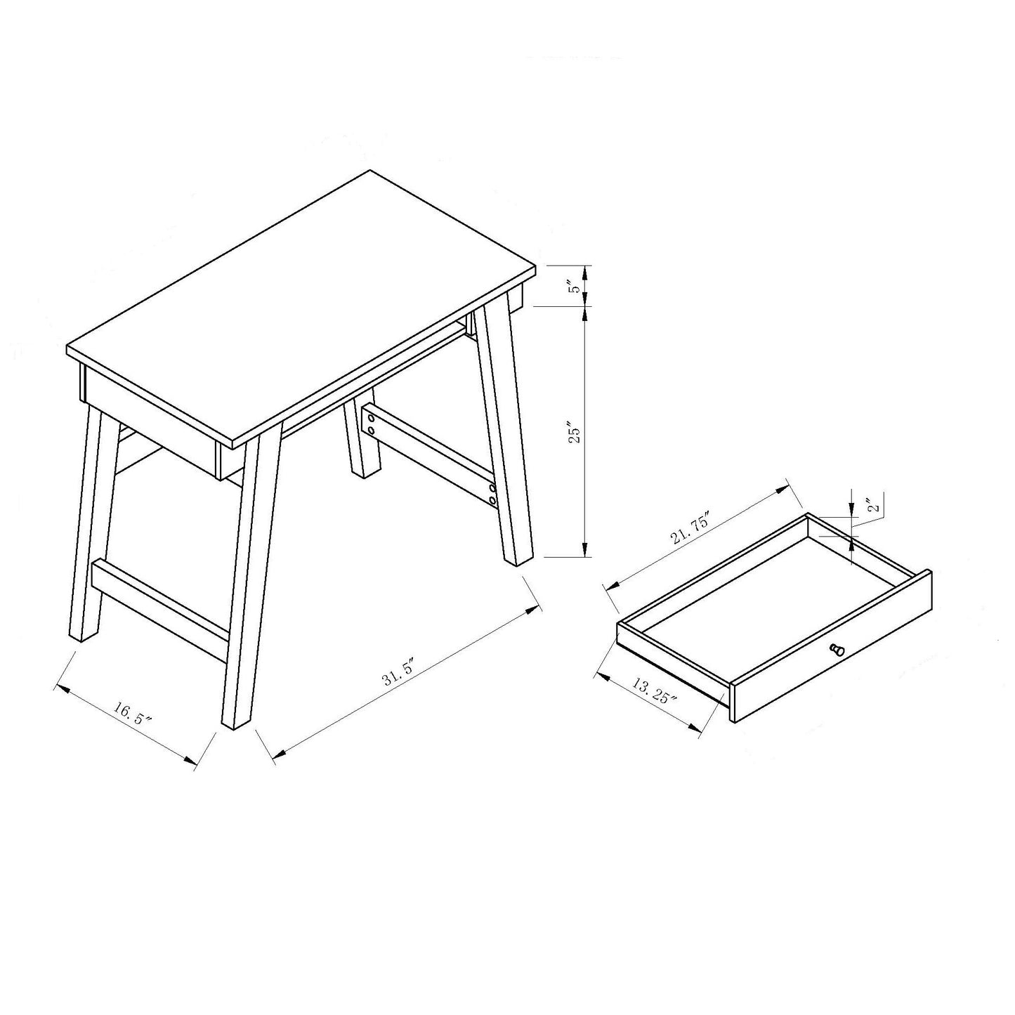 Writing Desk, Home Office Desk with Drawer- White & Distressed Grey