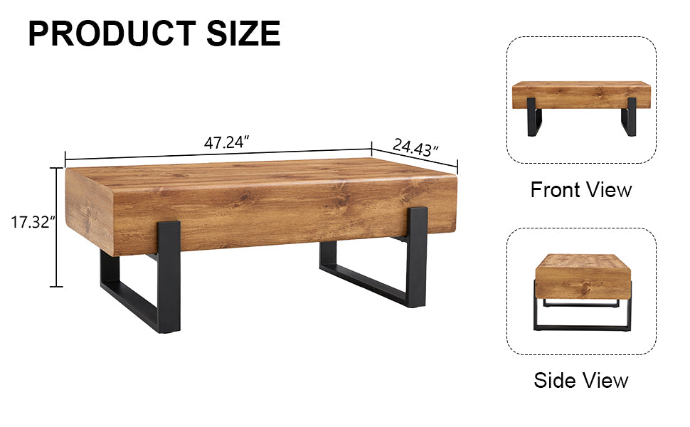 Rustic MDF Coffee Table with Metal Legs - Natural Wood Tone Elegance for Your Space