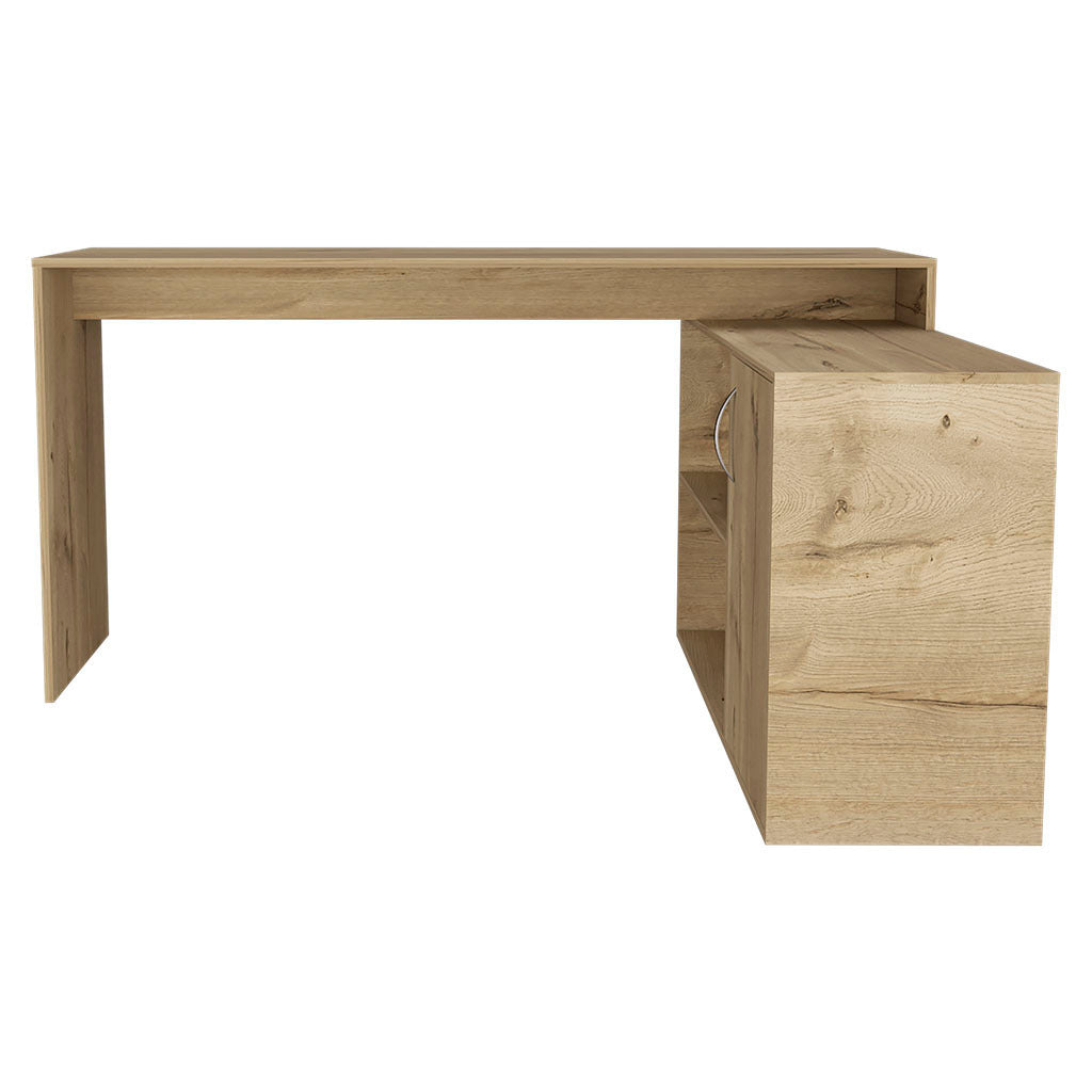 Modern L-Shaped Computer Desk with Open & Closed Storage -Light Oak