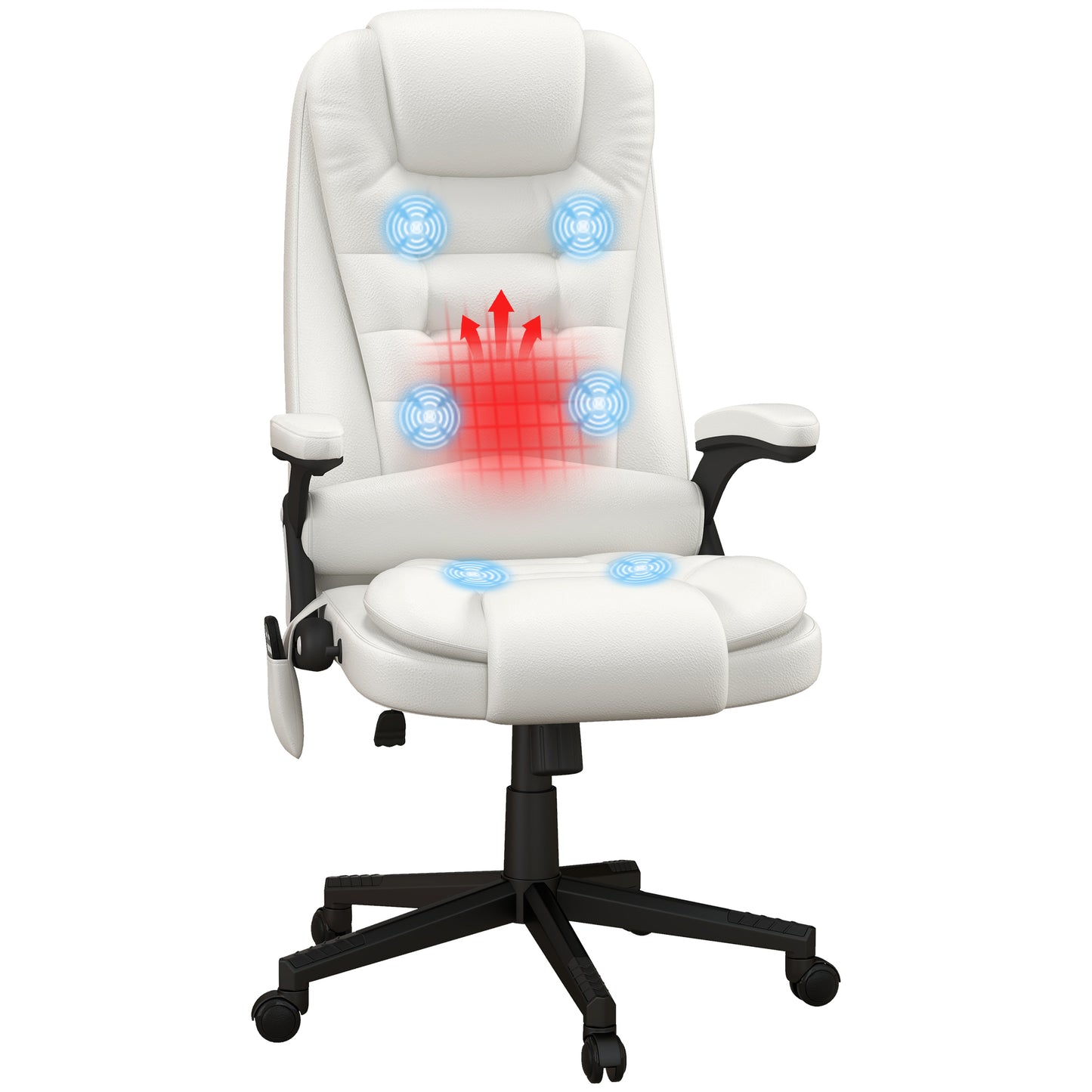 High Back Vibration Massage Office Chair with 6 Vibration Points, Heated Reclining PU Leather Computer Chair with Armrest and Remote, White