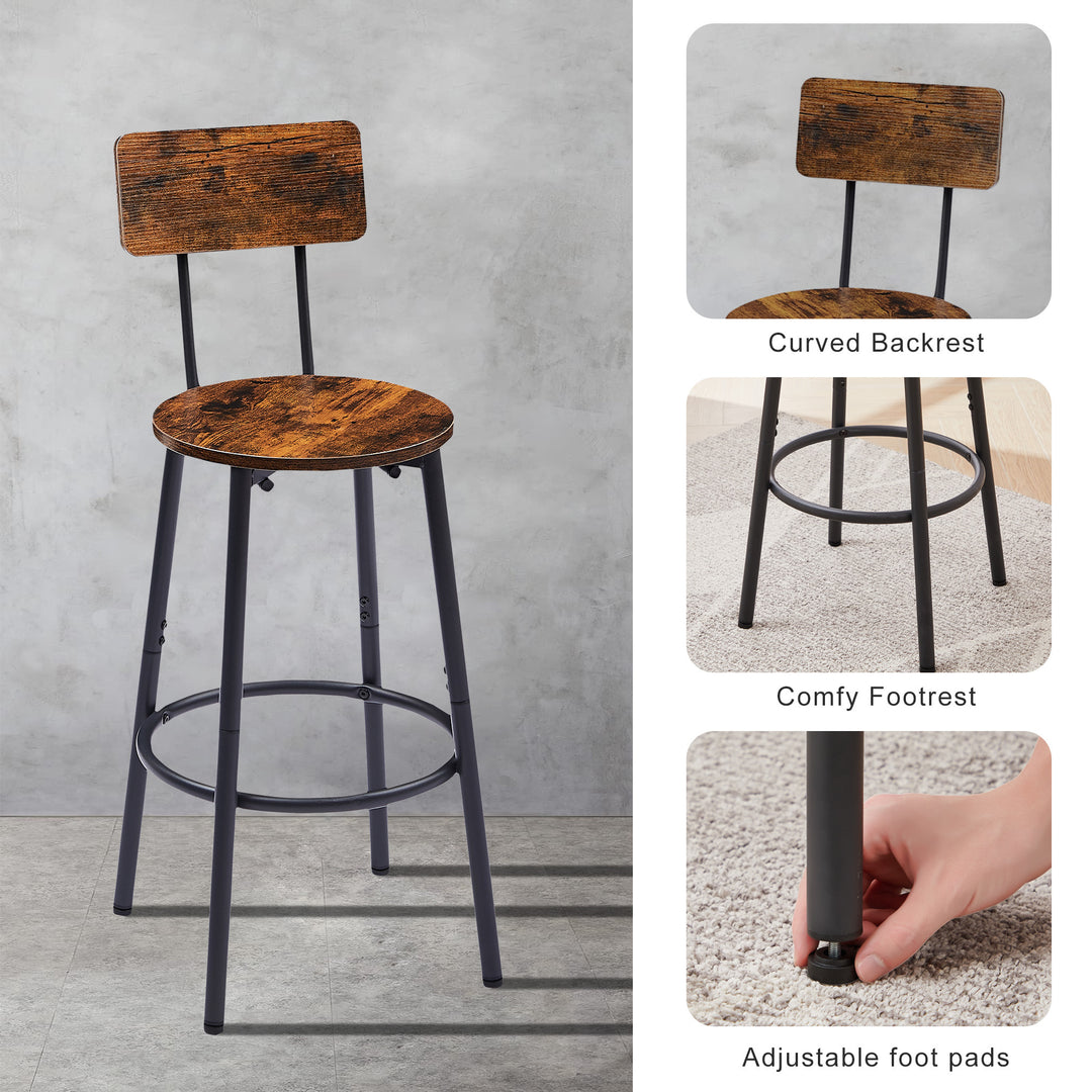 Round bar stool set with shelves, stool with backrest Rustic Brown