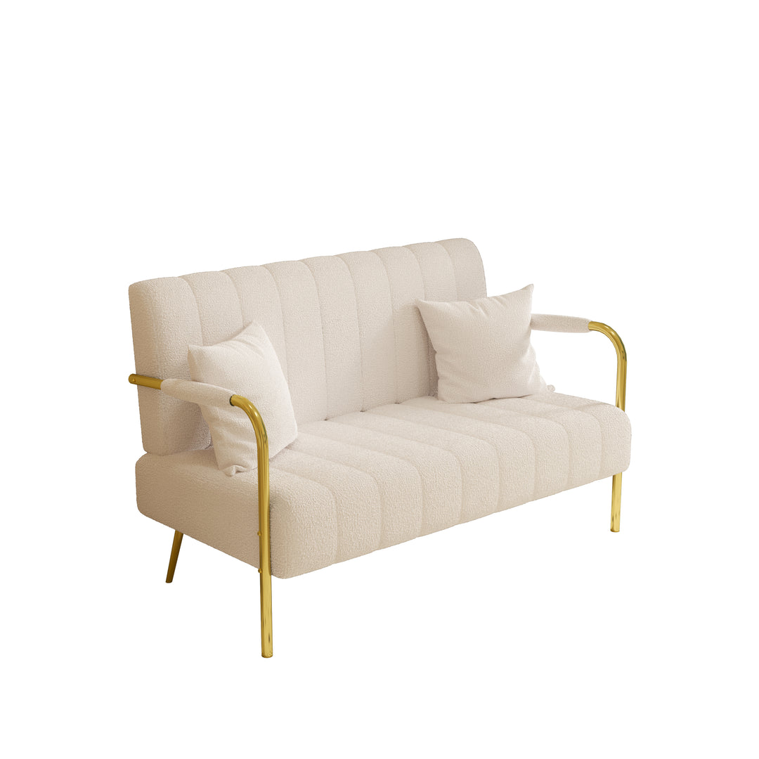 59 inch beige sofa teddy fleece, two throw pillows