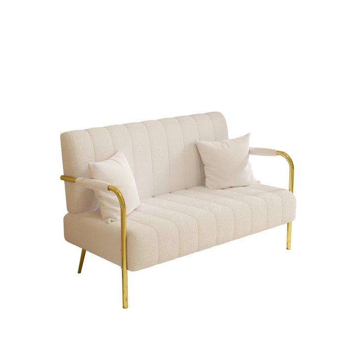 59 inch beige sofa teddy fleece, two throw pillows