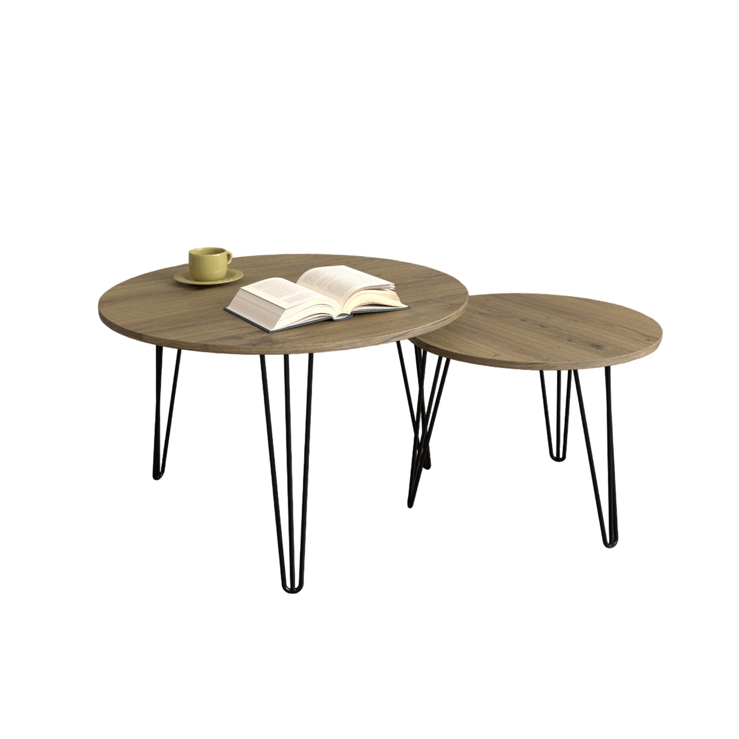 27.56'' Round Nesting Coffee Table Set of 2, Brown