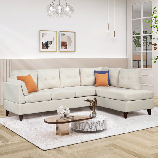 97.2" Modern Linen Fabric Sofa, L-Shape Couch with Chaise Lounge,Sectional Sofa with one Lumbar Pad,Beige