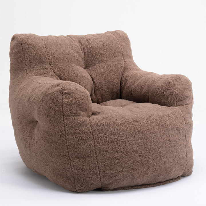 Soft Teddy Fabric Tufted Foam Bean Bag Chair With Teddy Fabric Coffee