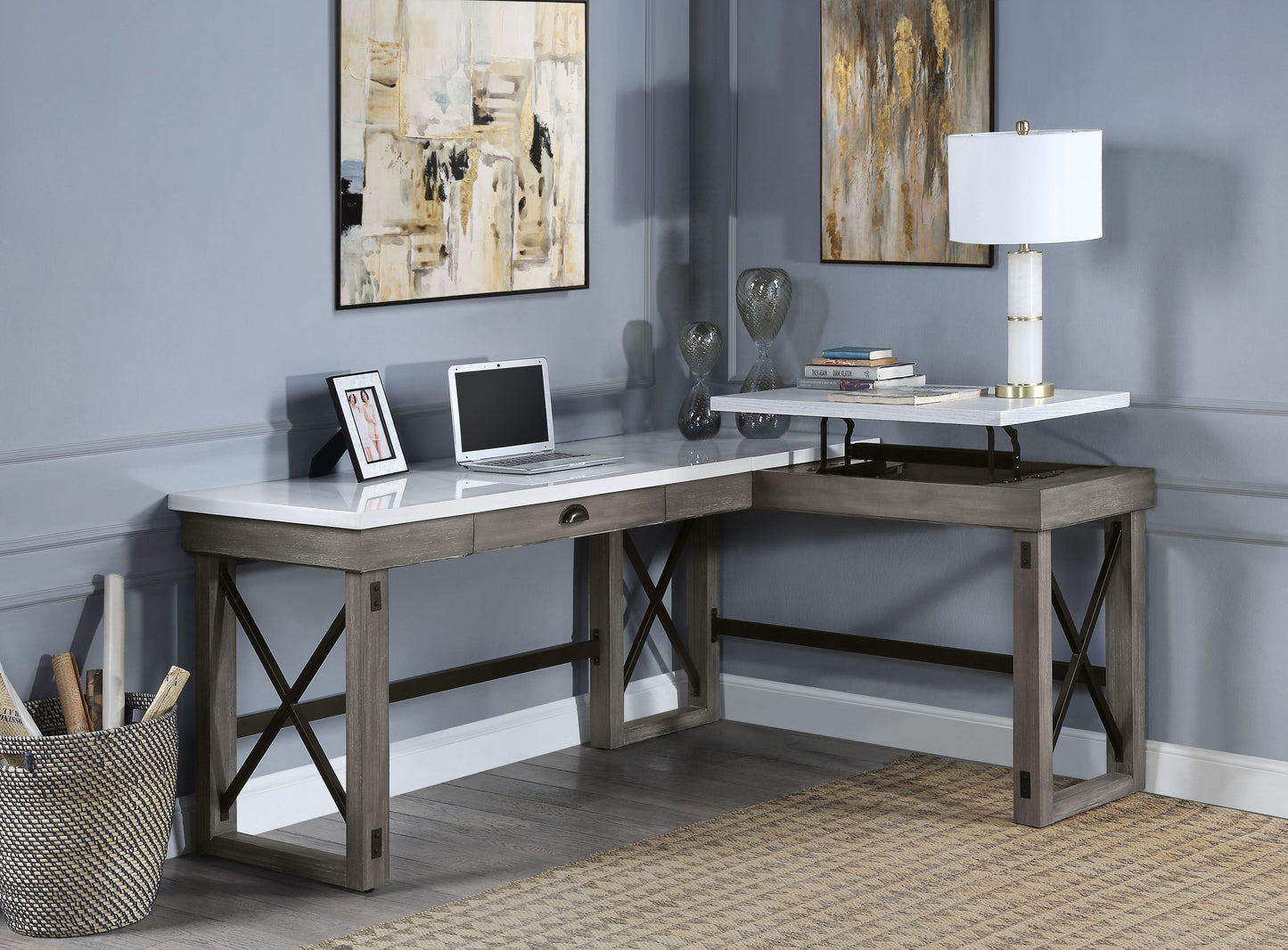 Writing Desk w/Lift Top in Marble Top & Weathered Gray Finish