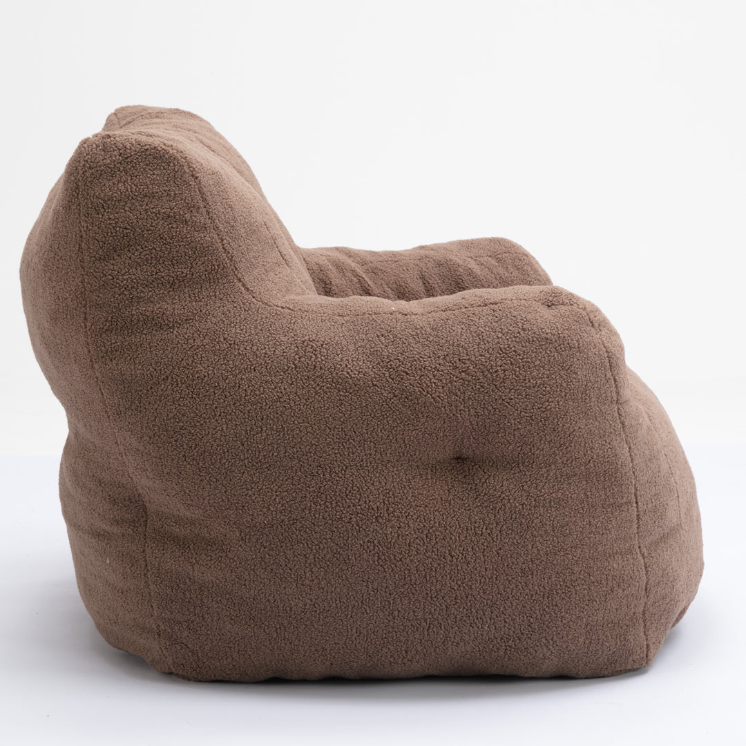 Soft Teddy Fabric Tufted Foam Bean Bag Chair With Teddy Fabric Coffee