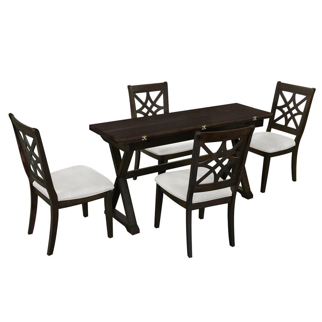 5-Piece 62*35.2inch Extendable Rubber Wood Dining Table Set with X-shape Legs