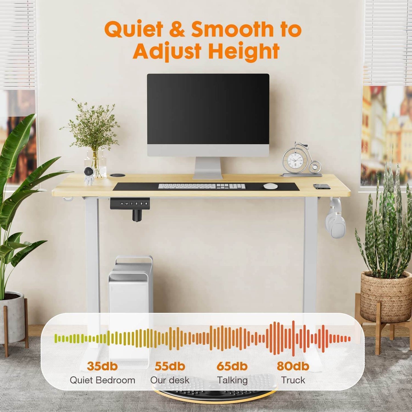 Electric Height Adjustable Standing Desk,Yellow,40'' x 24"