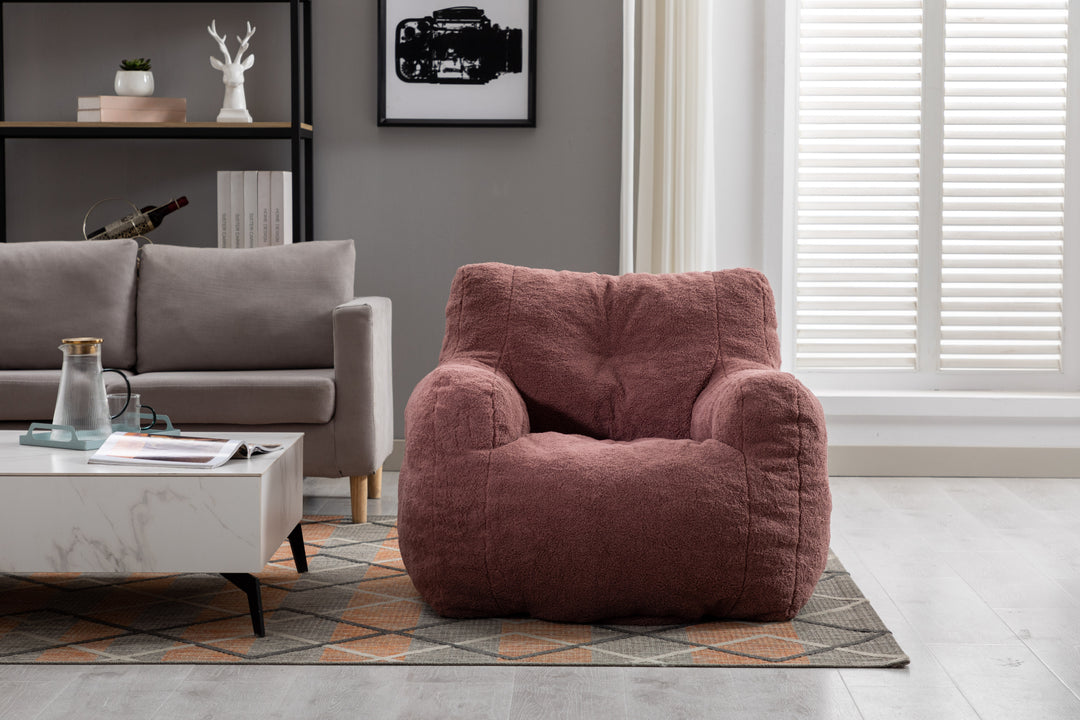 Soft Teddy Fabric Tufted Foam Bean Bag Chair With Teddy Fabric Bean Paste Red