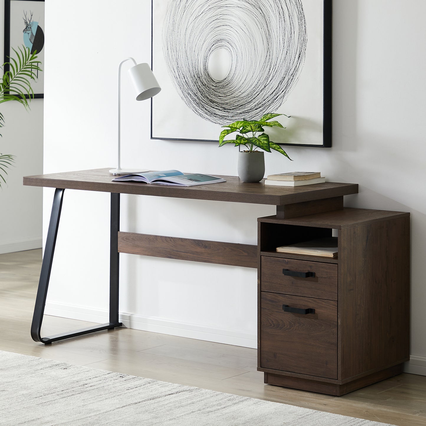 Home Office Computer Desk with Drawers/Hanging Letter-size Files, 65 inch