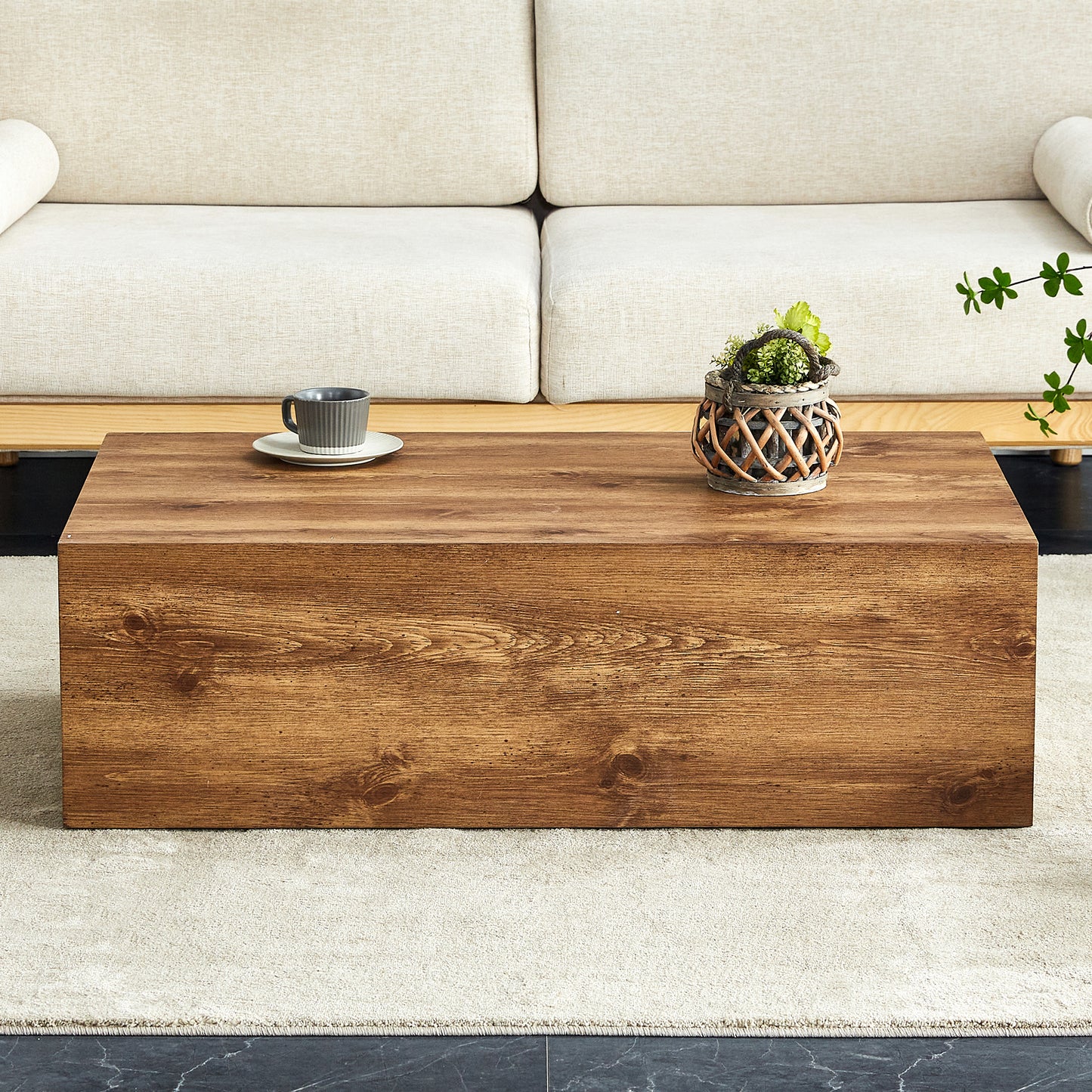 Modern MDF coffee table with wood texture pattern -39.37x23.62x11.81 inches