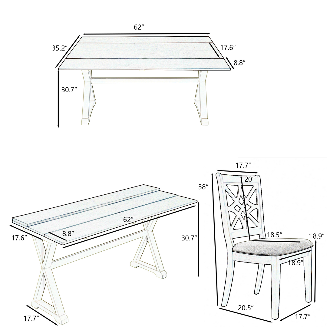 5-Piece 62*35.2inch Extendable Rubber Wood Dining Table Set with X-shape Legs