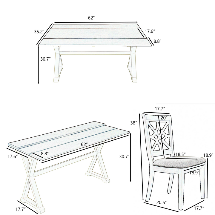 5-Piece 62*35.2inch Extendable Rubber Wood Dining Table Set with X-shape