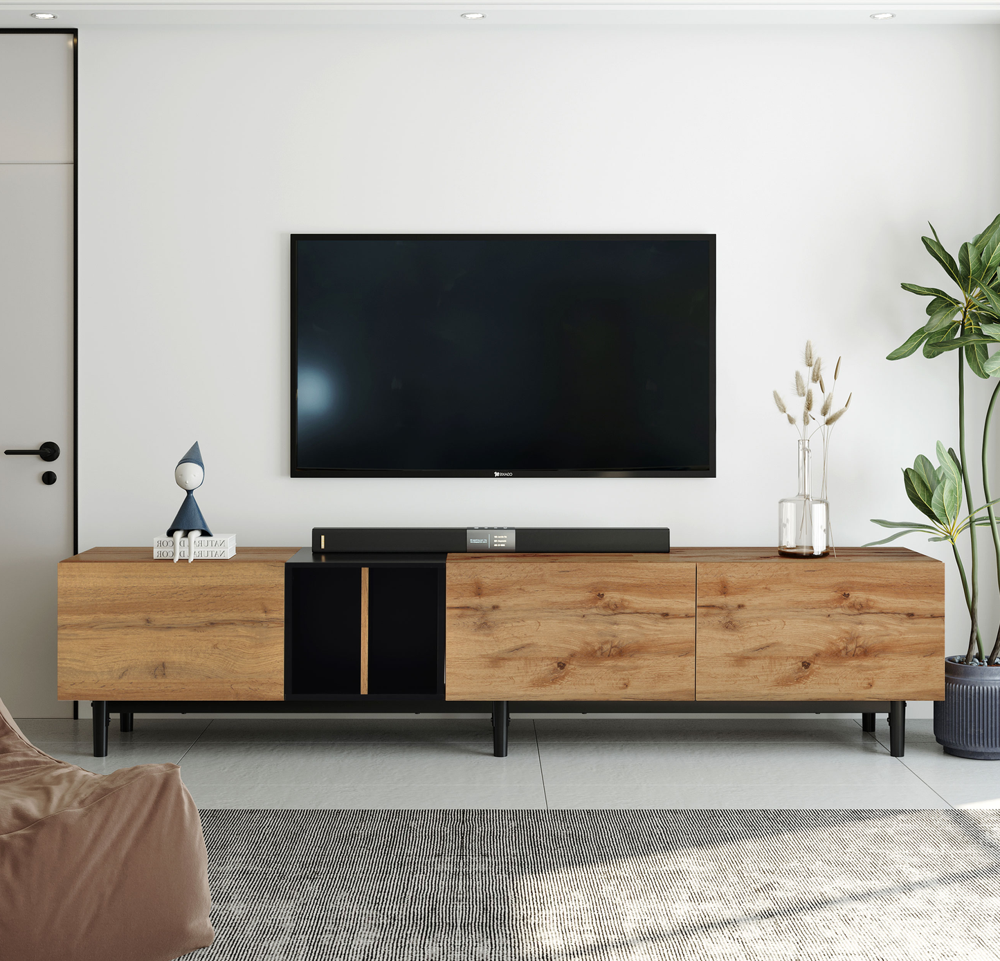 TV Stand for 80'' TV with 3 Doors, Media Console Table