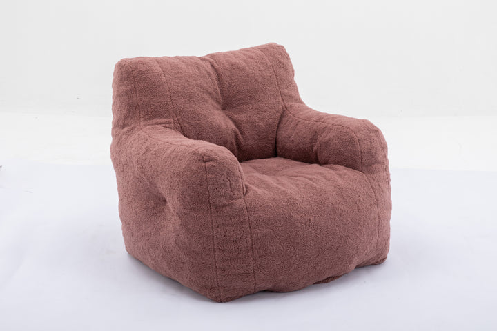 Soft Teddy Fabric Tufted Foam Bean Bag Chair With Teddy Fabric Bean Paste Red