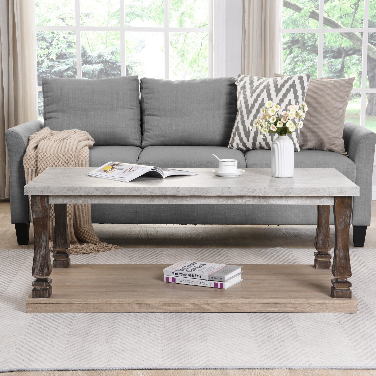 Coffee Table for Living Room, Wood Coffee Table, Grey Tabletop