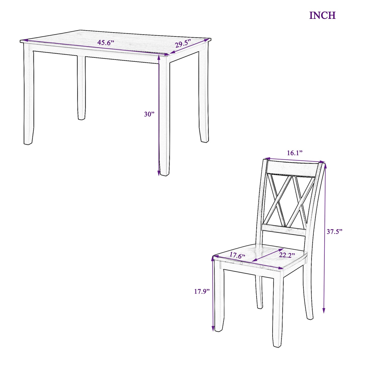 5-Piece Dining Table Set Home Kitchen Table and Chairs Wood Dining Set, White+Cherry