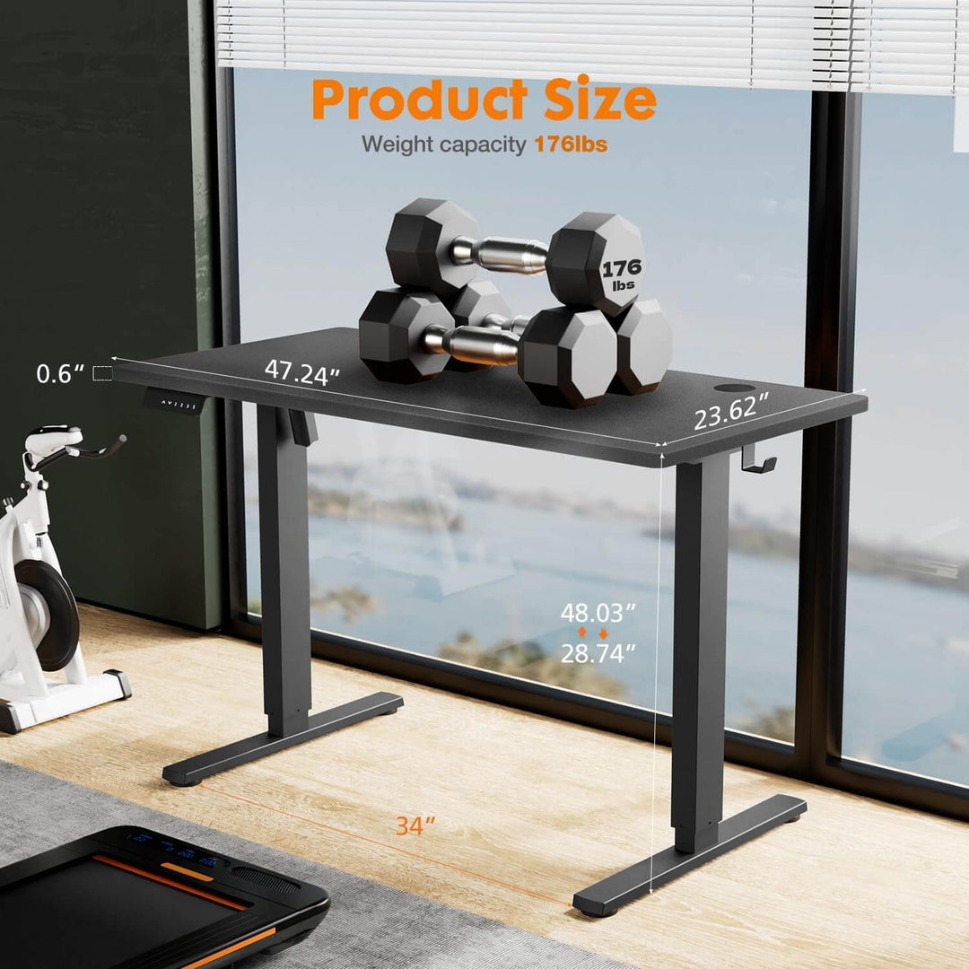 Electric Height Adjustable Standing Desk,Black,48'' x 24"