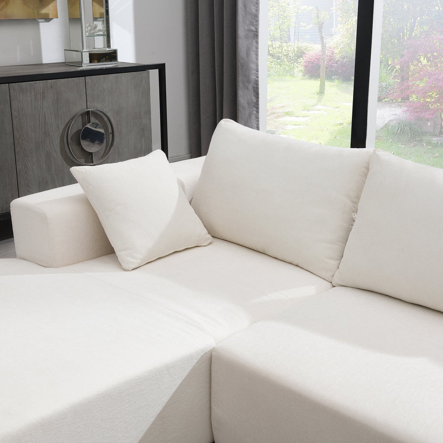 109*68" Sectional Living Room Sofa Set, L-Shape, Cream