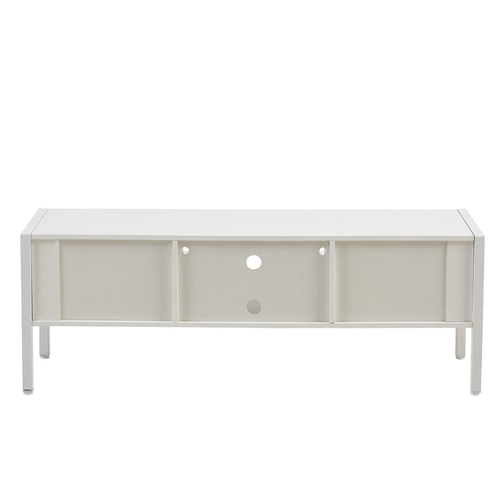 54.33" Rattan TV cabinet with variable color light strip, double sliding doors for storage