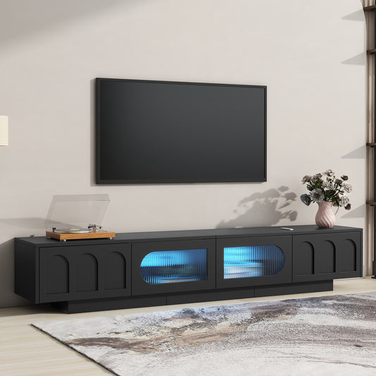 TV Stand with Fluted tempered Glass Doors for TVs Up to 95''