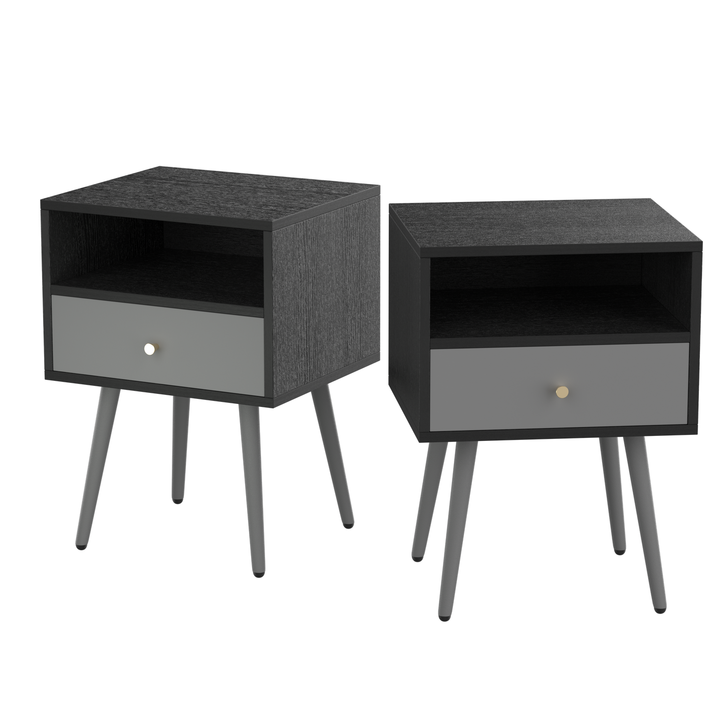 Bedside Tables Set of 2,Nightstand with 1 Storage Drawer -Chic  (2pcs,dark grey)