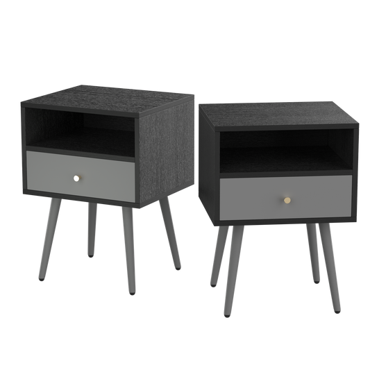 Bedside Tables Set of 2,Nightstand with 1 Storage Drawer -Chic  (2pcs,dark grey)