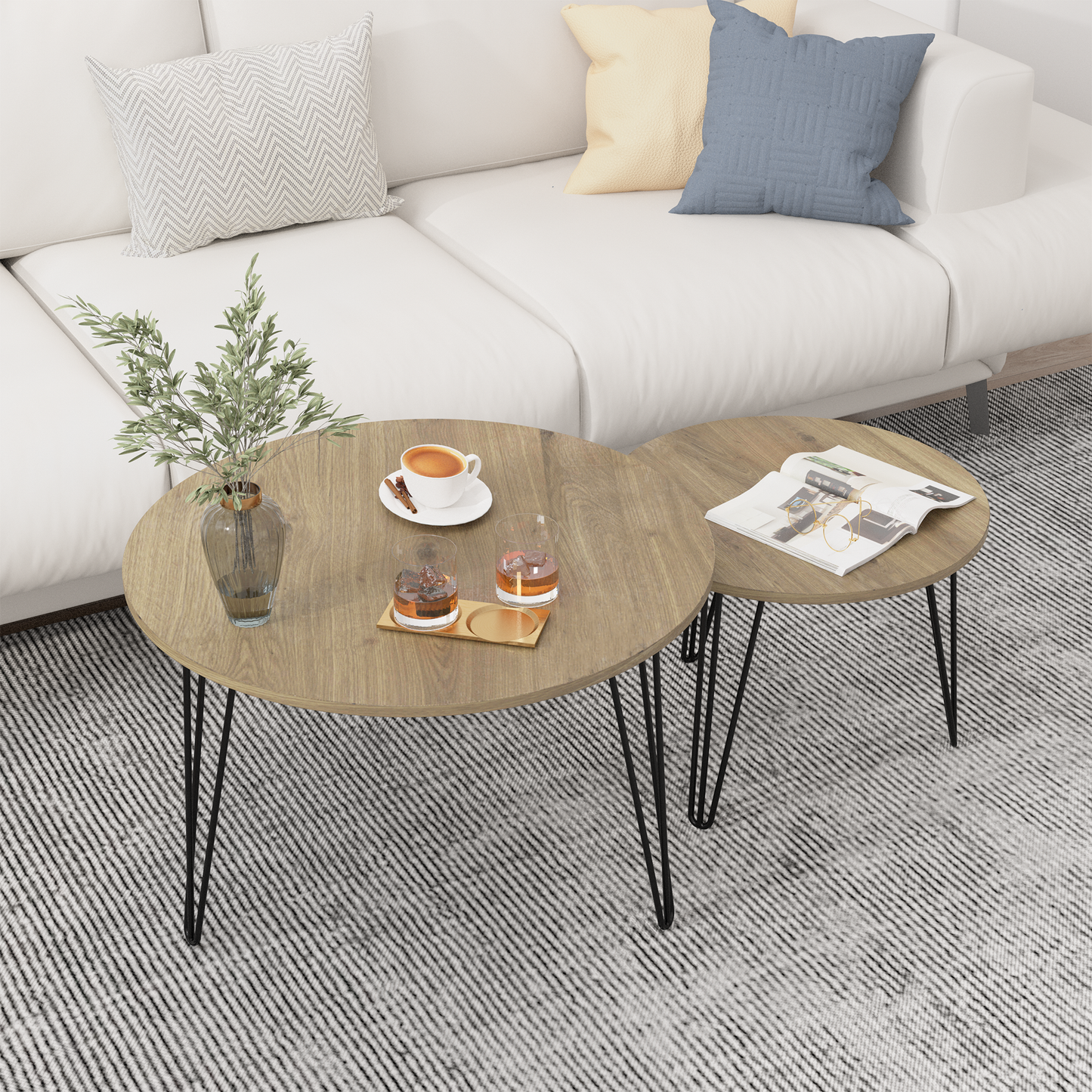 27.56'' Round Nesting Coffee Table Set of 2, Brown