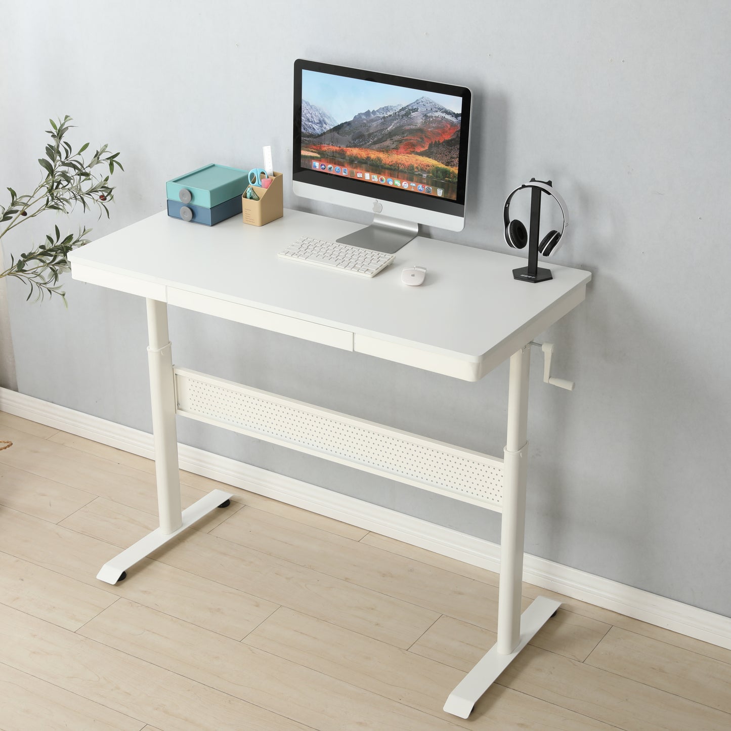 (White Tabletop) 48 x 24 InchesStanding Desk with Metal Drawer  , Adjustable Height