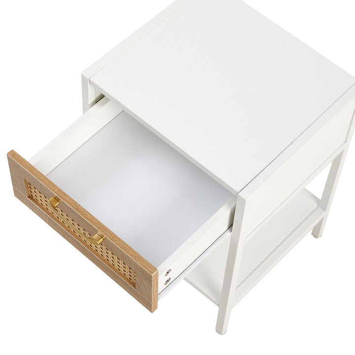 15.74" End table with  drawer, Modern nightstand, metal legs white(1 pc)