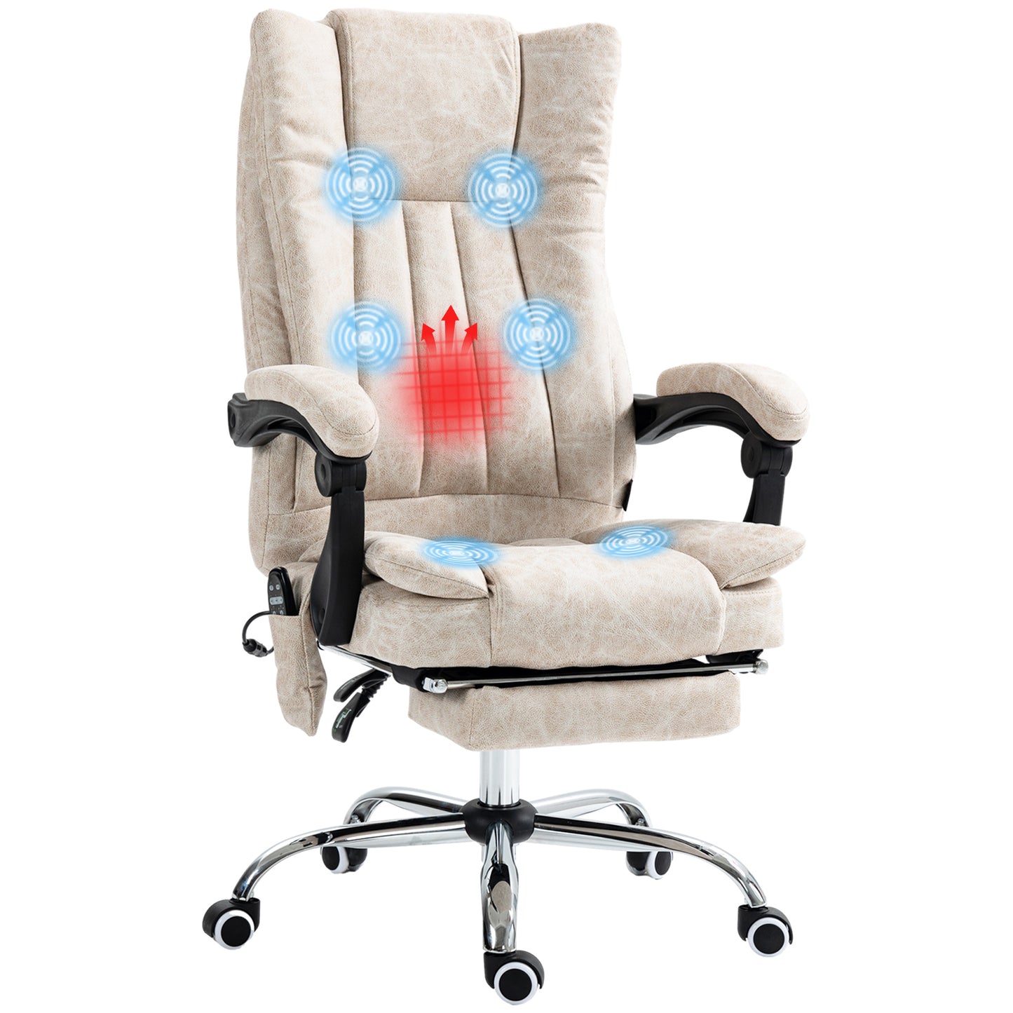 Office Chair, High Back Computer Chair with 6 Point Massage, Heat, Adjustable Height and Retractable Footrest, Cream White