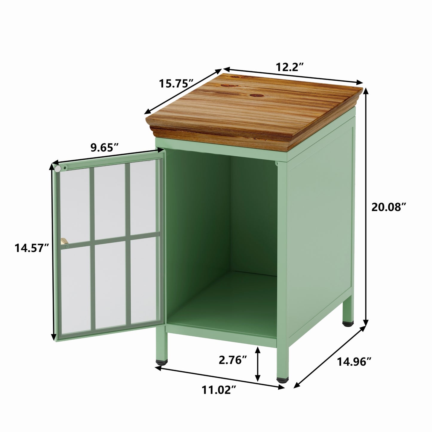 Nightstand with Storage Cabinet & Solid Wood Tabletop, Bedside Table, Green