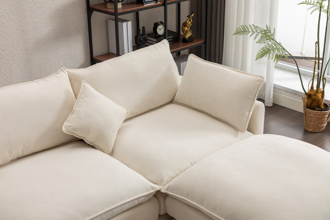 Modular Sectional Sofa, 100.39" x 34.65" 3-Seater Sofa with Ottoman, Modern L-Shaped Sofa for Living Room Bedroom Apartment