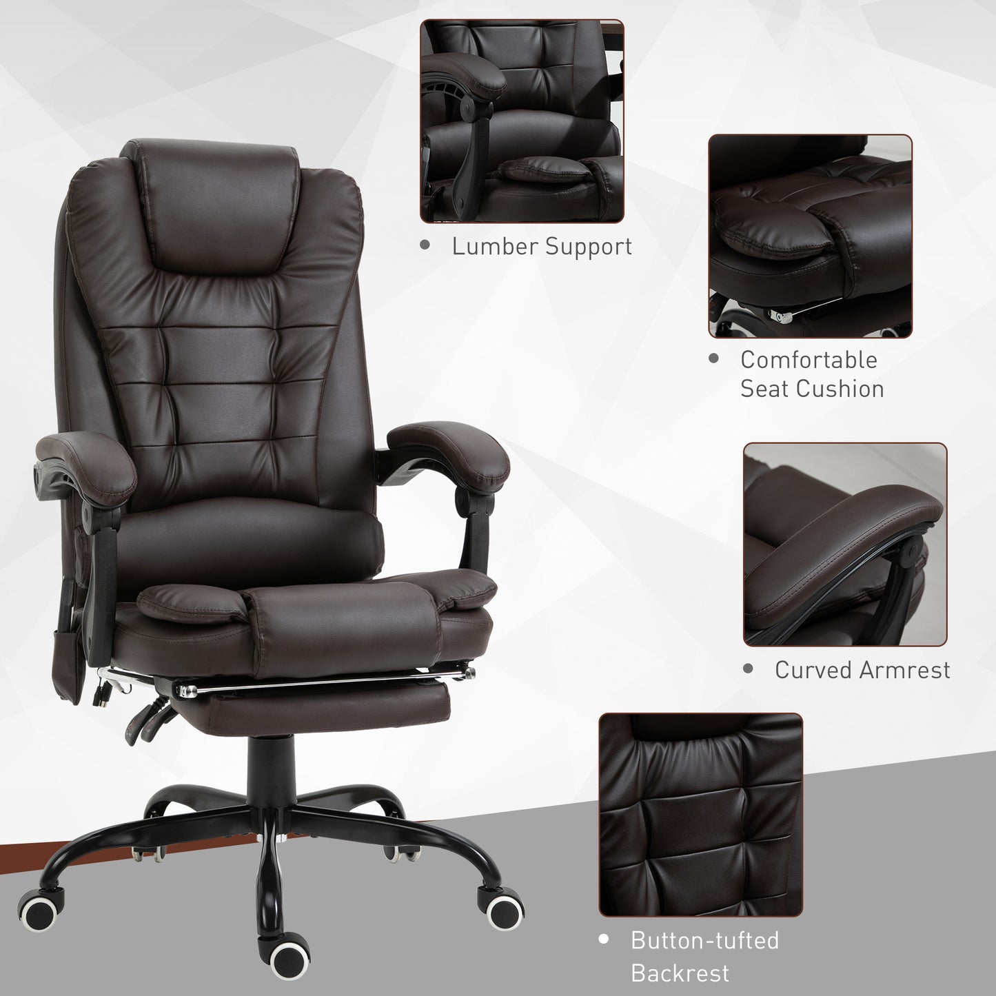 7-Point Vibrating Massage Office Chair, High Back Executive Recliner with Lumbar Support